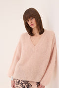 Maglione in misto lana rosa, scollo a V e vestibilità oversize